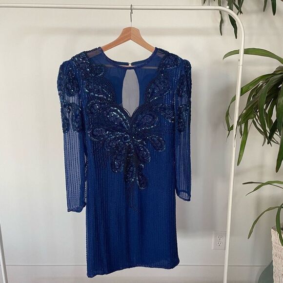 Vintage Beaded 80’s Scala Dynasty Blue Dress